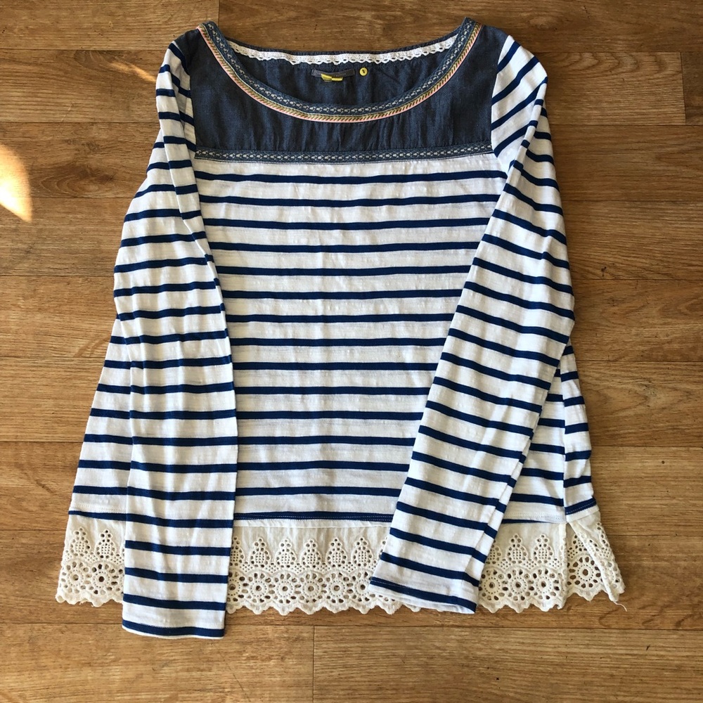 Little Yellow Button navy striped T shirt